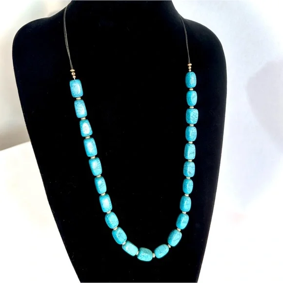 CHICO’s Turquoise Long Beaded Cord Necklace NEW - Picture 5 of 6